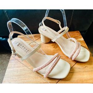 Journee Collection Pearl‎ Beaded Sandals Block Heel Special Occasion Shoes S 8.5